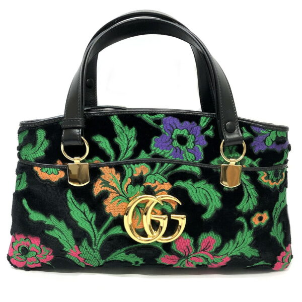 h2203669 1 Gucci Allie Handbag Velor Black Flower Embroidery