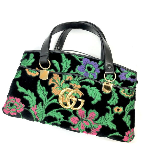 h2203669 15 Gucci Allie Handbag Velor Black Flower Embroidery