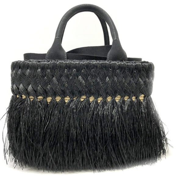 h2203707 3 Prada 2WAY Basket Bag Raffia Canvas Black