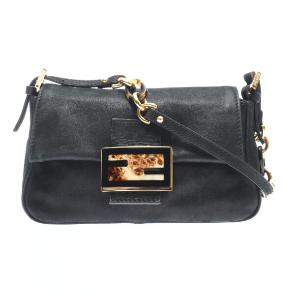 ik 00 0442151 00 Fendi Mamma Baguette Shoulder Bag Satin Leather Black