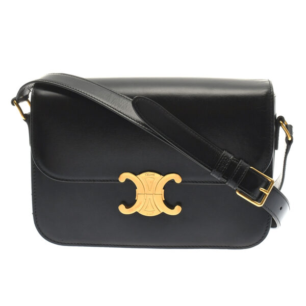 ik 00 0446055 00 Celine Triomphe Medium Shoulder Bag Shiny Calf Black