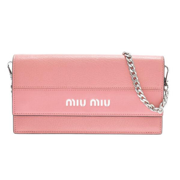 ik 00 0449668 00 Miu Miu Chain Wallet Calf Leather Pink