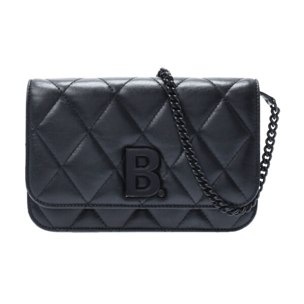 ik 00 0449686 00 Balenciaga Chain Wallet Shoulder Bag Calfskin Black