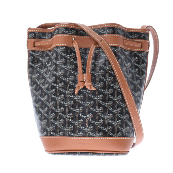 ik 00 0451069 1 Goyard Petit Flotte PM Herringbone Shoulder Bag Calf Brown