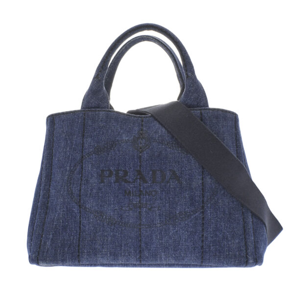 ik 00 0451095 00 Prada Mini Canapa Tote 2Way Handbag Denim Blue