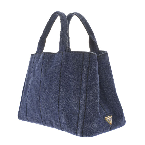 ik 00 0451095 01 Prada Mini Canapa Tote 2Way Handbag Denim Blue