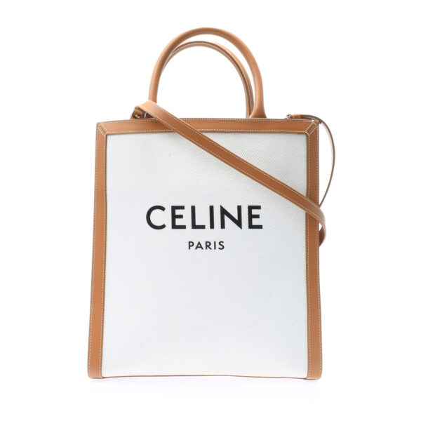 ik 00 0451164 1 Celine Small Vertical Cover 2Way Tote Bag Canvas Calf Natural Tan