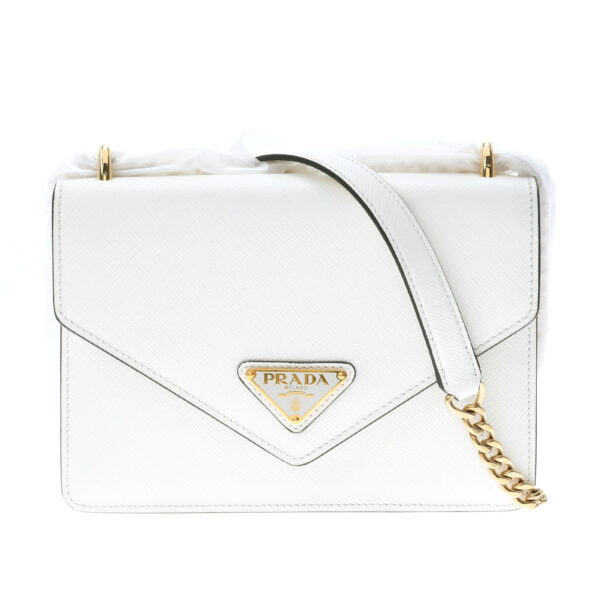 ik 00 0453094 00 Prada Patina Chain Shoulder Bag Saffiano Leather White