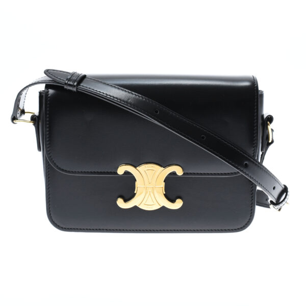 ik 00 0453388 00 Celine Teen Triomphe Shoulder Bag Shiny Calf Black