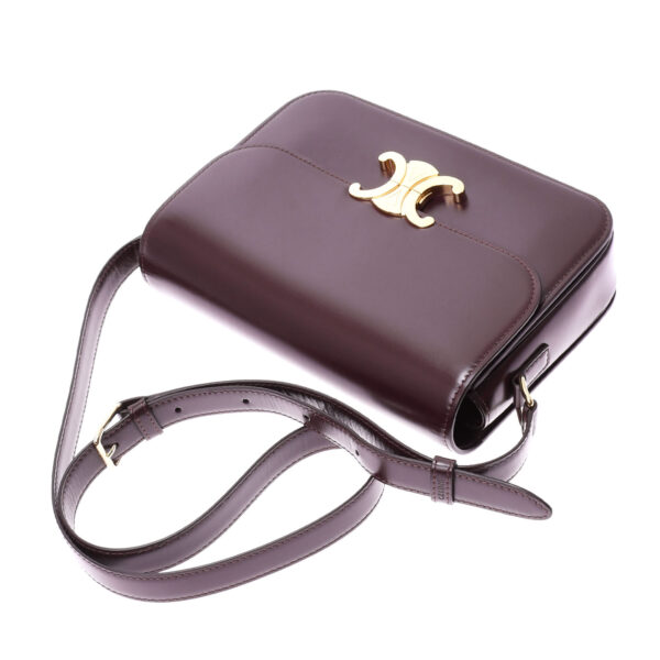 ik 00 0453421 02 Celine Triomphe Medium Shoulder Bag Shiny Calf Burgundy