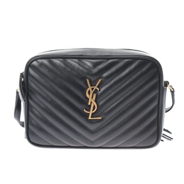 ik 00 0455180 1 Saint Laurent Lou V Stitch Shoulder Bag Leather Black