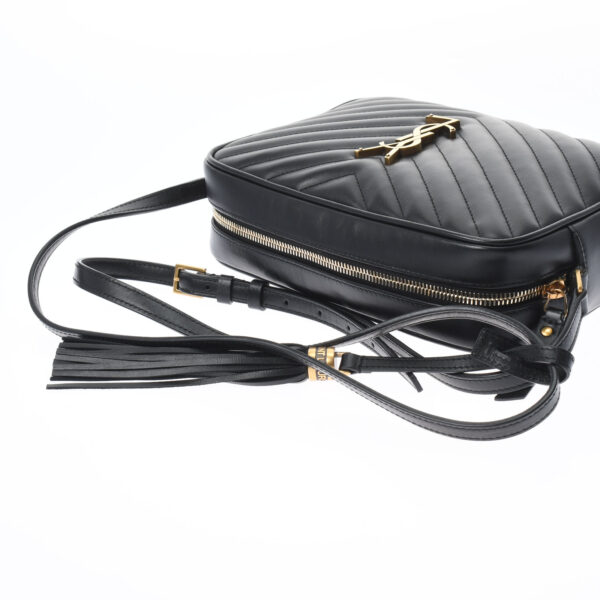 ik 00 0455180 3 Saint Laurent Lou V Stitch Shoulder Bag Leather Black