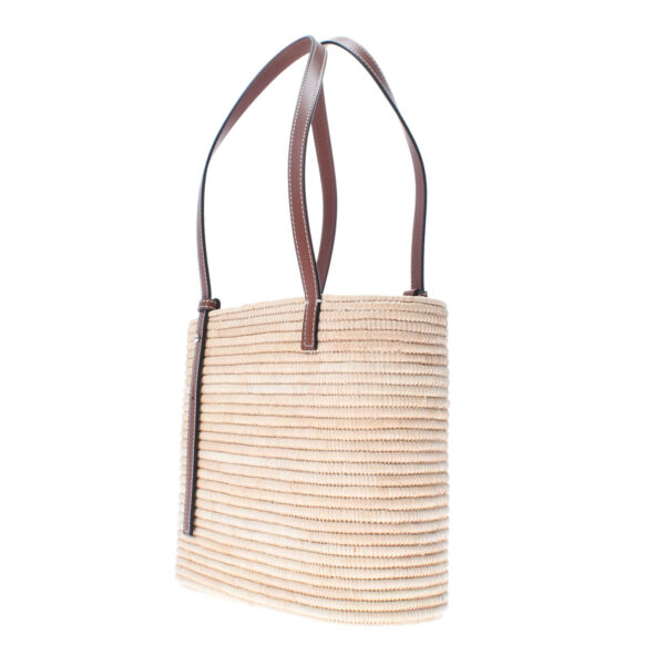 ik 00 0455218 2 Loewe Square Basket Bag Small Handbag Raffia Calf Natural Tan