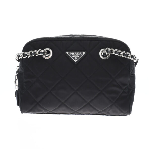 ik 00 0455223 1 Prada Chain Shoulder Bag Nylon Black