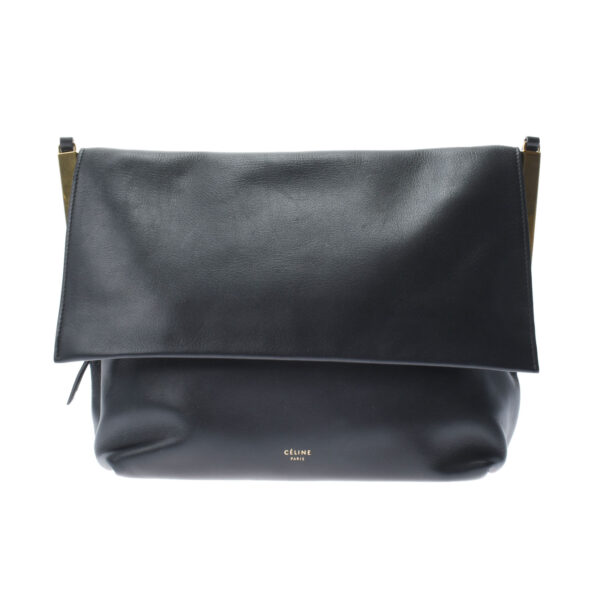 ik 00 0460774 1 Celine Clasp Shoulder Bag Smooth Calf Black