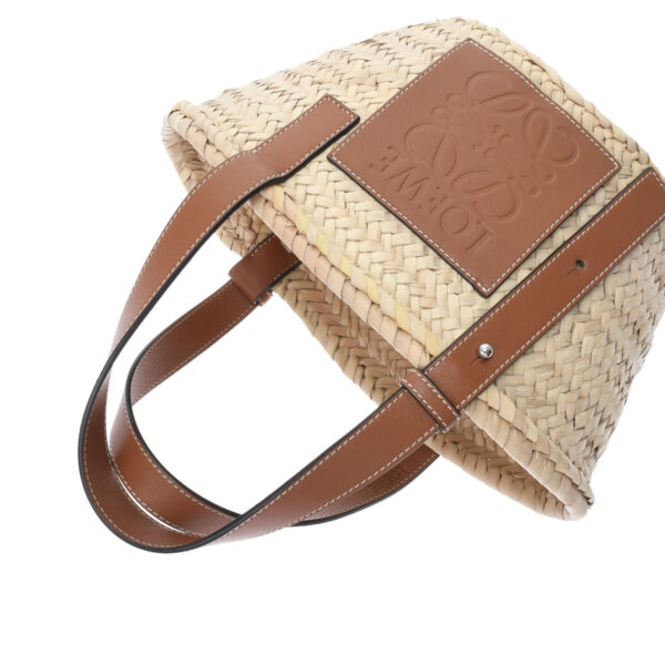 ik 00 0460827 3 Loewe Basket Bag Small Handbag Raffia Calf Natural Tan