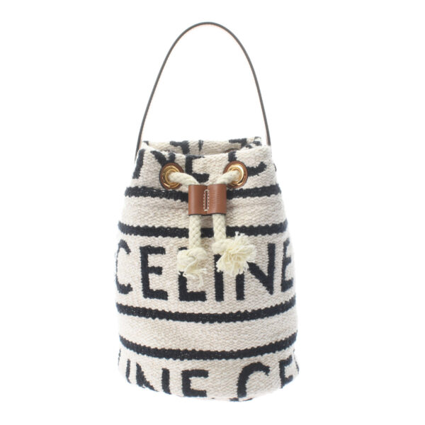 ik 00 0492801 1 Celine Teen Drawstring Handbag Calf Celine Textile White Black