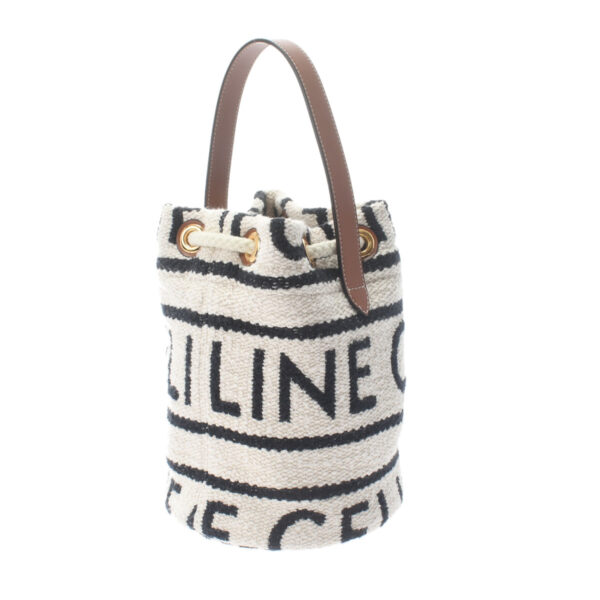 ik 00 0492801 2 Celine Teen Drawstring Handbag Calf Celine Textile White Black