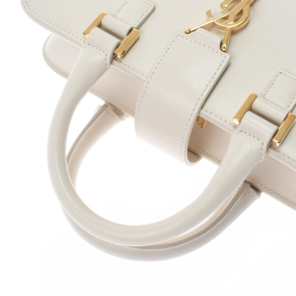 ik 00 0522762 3 Saint Laurent Baby Cabas 2Way Handbag Grained Calf Leather White