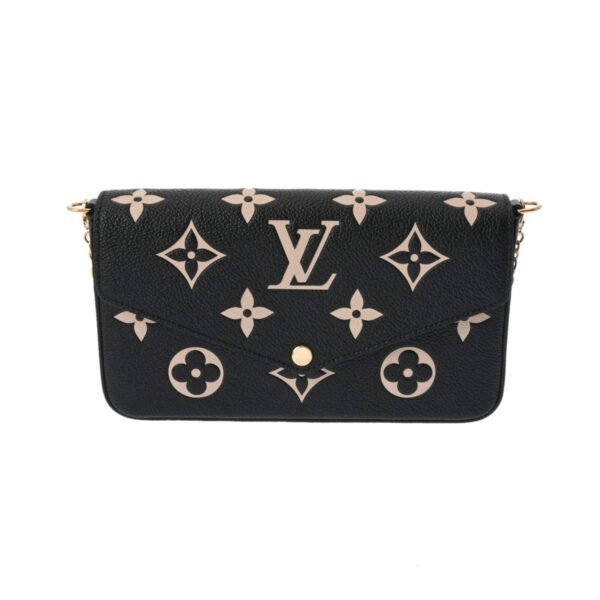 ik 00 0546898 2 Louis Vuitton Monogram Empreinte Bicolor Pochette Félicie Clutch Black Beige