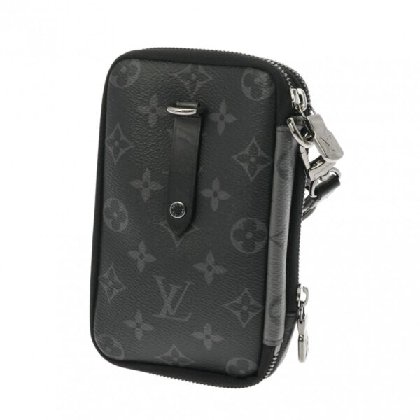 ik 00 0613085 3 Louis Vuitton Monogram Eclipse Double Phone Wallet Black Gray