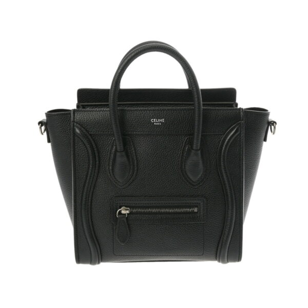 ik 00 0614739 2 Celine Luggage Nano 2Way Handbag Drummed Calf Black