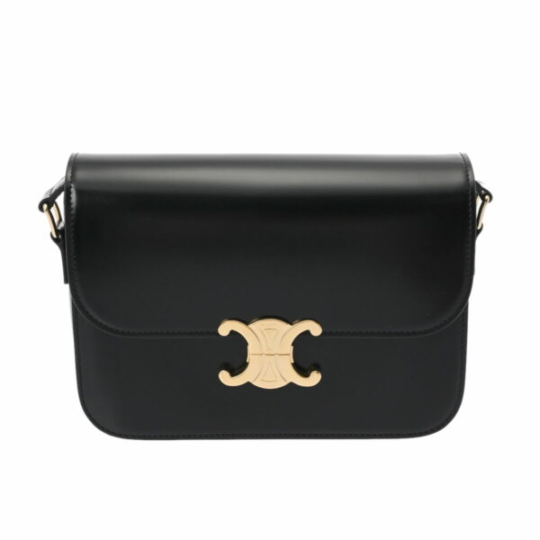 ik 00 0615510 2 Celine Classic Triomphe Shoulder Bag Shiny Calfskin Black