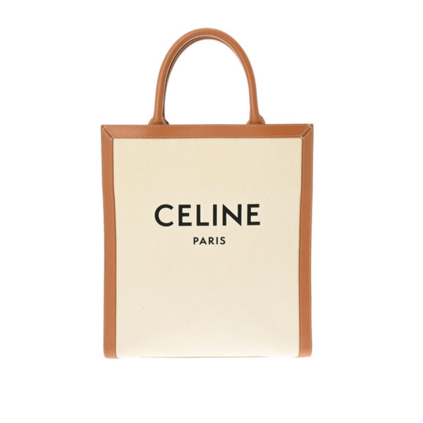 ik 00 0615511 2 Celine Vertical Hippo Small Tote Bag Canvas Calfskin Natural Tan