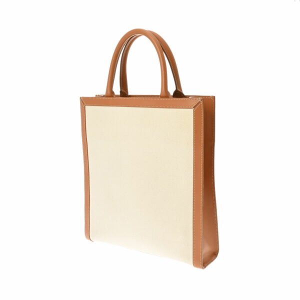 ik 00 0615511 3 Celine Vertical Hippo Small Tote Bag Canvas Calfskin Natural Tan