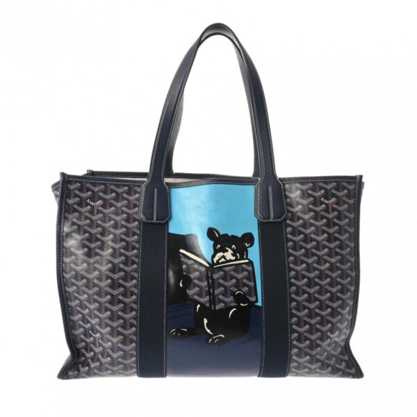 ik 00 0621628 2 Goyard Villette Herringbone Tote Bag Calf Navy Blue