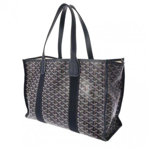 ik 00 0621628 3 Goyard Villette Herringbone Tote Bag Calf Navy Blue