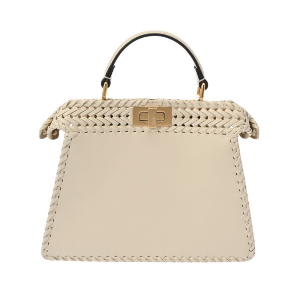 ik 00 0624998 2 Fendi Peekaboo ISeeU Small Braided Handbag Calf Leather White