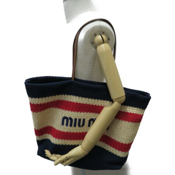 imgrc0079406470 Miu Miu Tessuto Stripes Tote Bag Naturale Blue