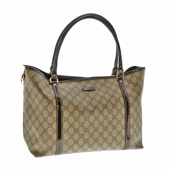 imgrc0079505152 Gucci Tote Bag GG Pattern Patent Leather Brown Beige