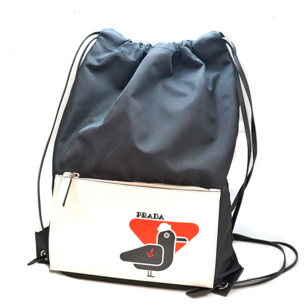 imgrc0081705358 Prada 2WAY Knapsack Backpack Black Saffiano White Bird Seagull