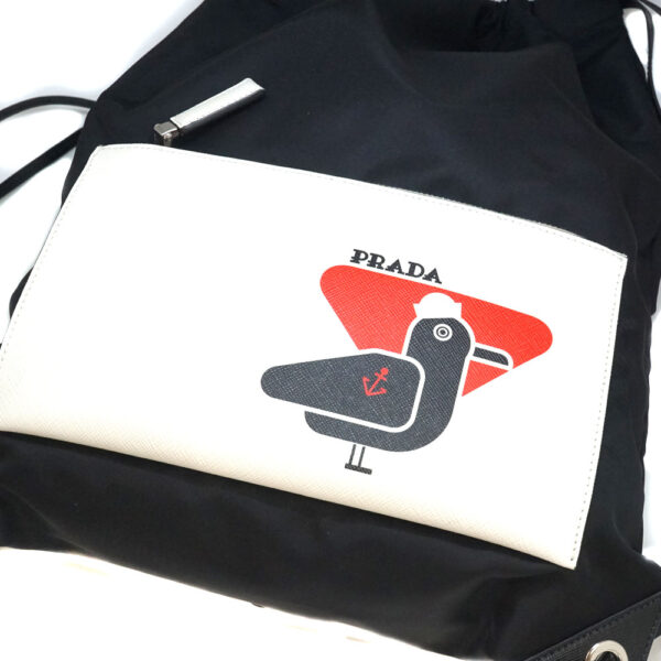 imgrc0081705363 Prada 2WAY Knapsack Backpack Black Saffiano White Bird Seagull