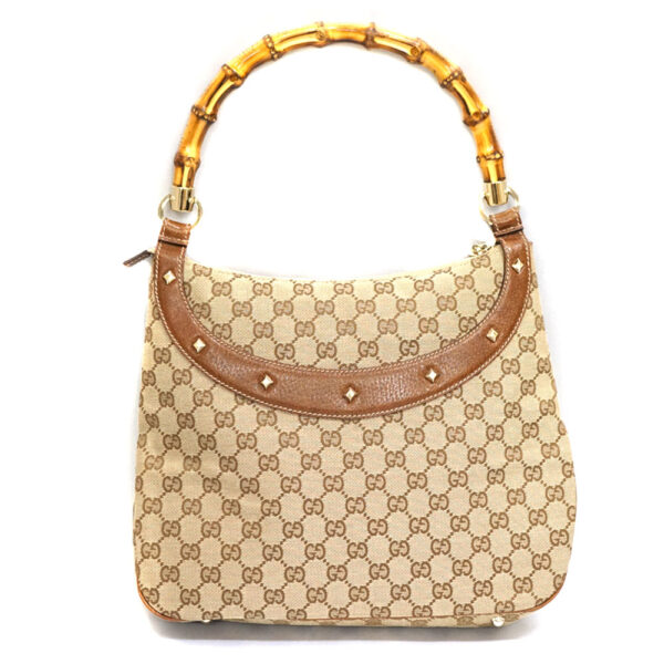 imgrc0081834332 Gucci Shoulder Bag GG Canvas Bamboo Studs Brown Beige