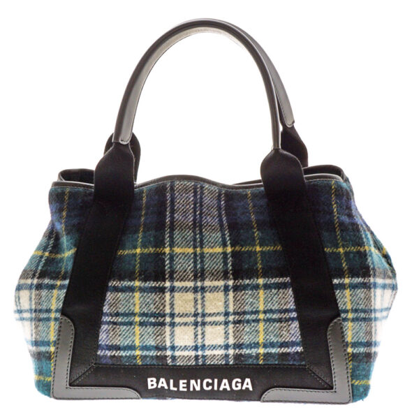 imgrc0082687336 Balenciaga Blue Hippo S Plaid Tote Bag Wool Leather Green Black