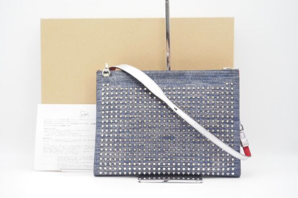 imgrc0083580850 Christian Louboutin Sky Pouch Denim Clutch Bag Blue Silver