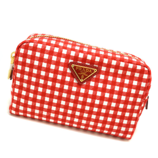 imgrc0084018426 Prada Pouch Accessory Case Canvas Casual Red White Gingham Check