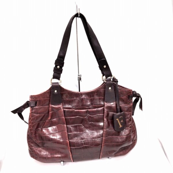 Furla Croco Embossed Tote Bag Bordeaux