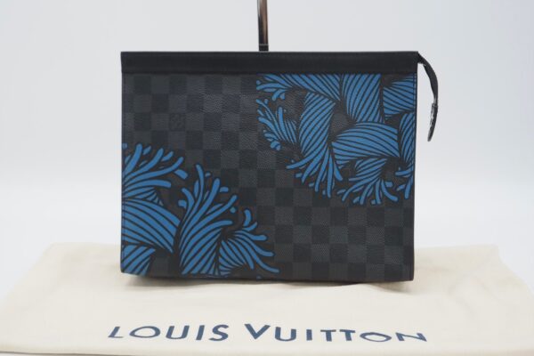 imgrc0086639648 Louis Vuitton Christopher Nemes Pochette Voyage MM Clutch Bag Gray Black Blue