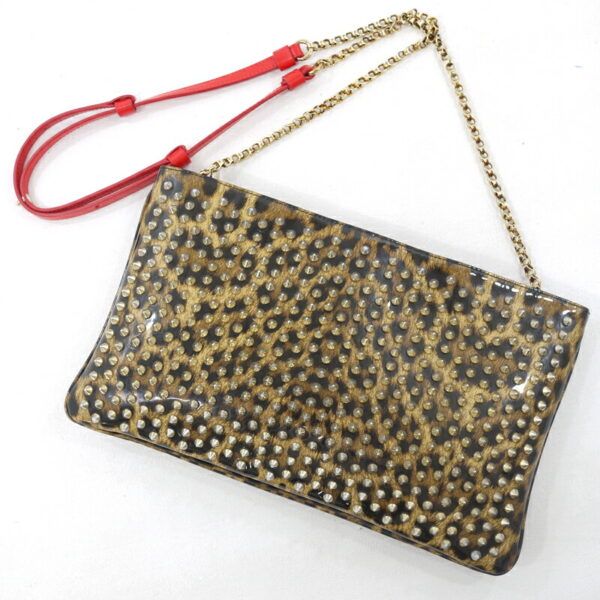 imgrc0086929063 Christian Louboutin Spike Studs Leopard 2WAY Clutch Bag Brown