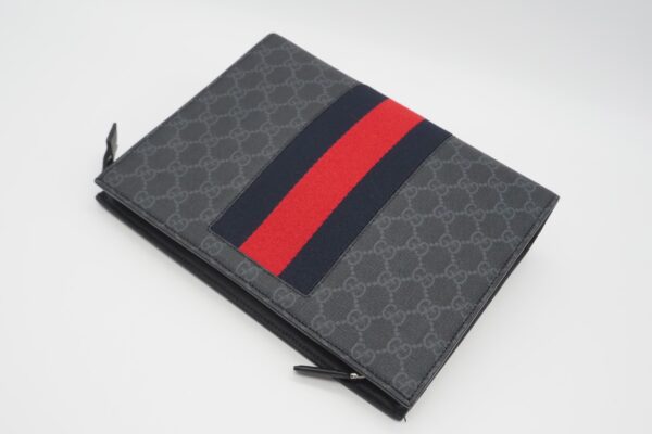 imgrc0086956301 Gucci Waping Line GG Supreme Clutch Bag Gray Navy Red