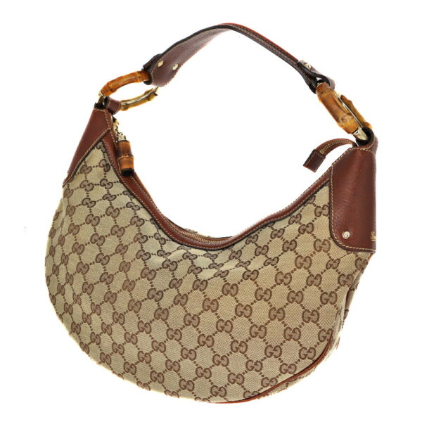 imgrc0087348467 Gucci Shoulder Bag GG Canvas Leather Bamboo Beige Brown