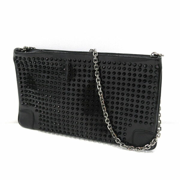 imgrc0087755257 Christian Louboutin Spike Stud Chain Leather Clutch Shoulder Bag Black