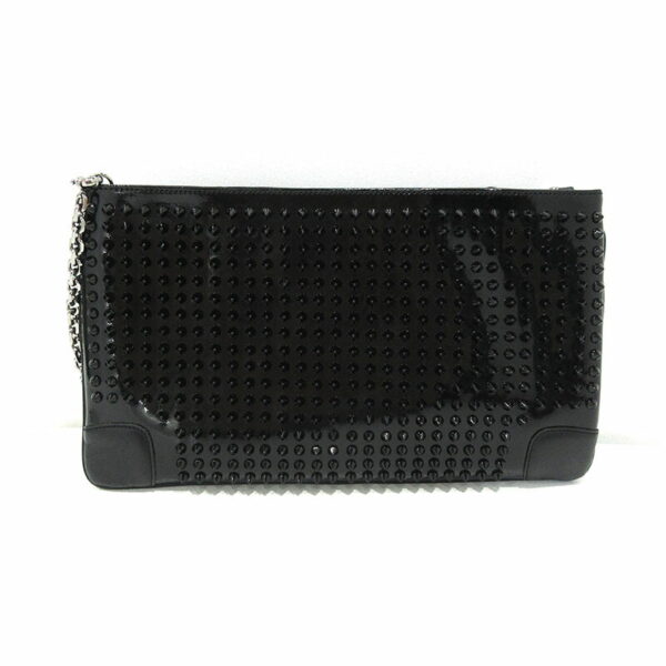 imgrc0087755258 Christian Louboutin Spike Stud Chain Leather Clutch Shoulder Bag Black