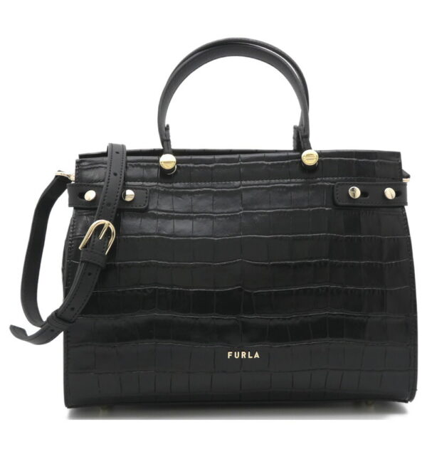 imgrc0088217508 Furla Lady M Tote Bag Crocodile Embossed Leather Black