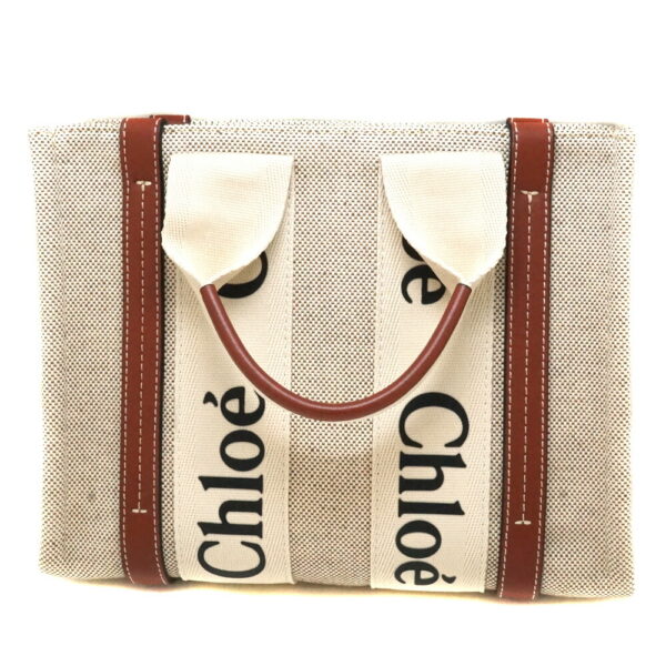 imgrc0088578191 Chloe Woody Small Tote Leather Canvas Handbag Brown White