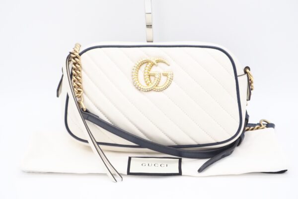 imgrc0089248748 Gucci GG Marmont Quilted Shoulder Bag White Navy Leather